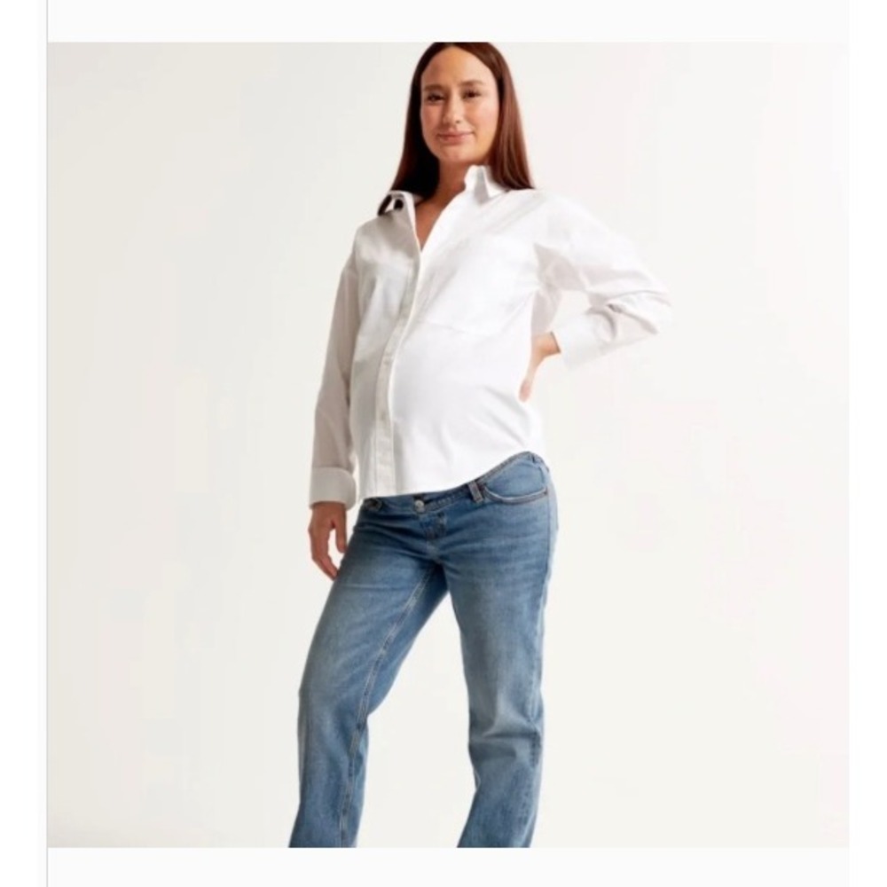 NWT Abercrombie & Fitch The 90's Straight Maternity Jeans Womens 10s/30 Blue - Picture 2 of 8